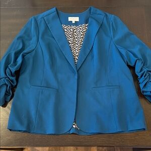 Skies Are Blue Teal Blue Ruched-Sleeve Blazer